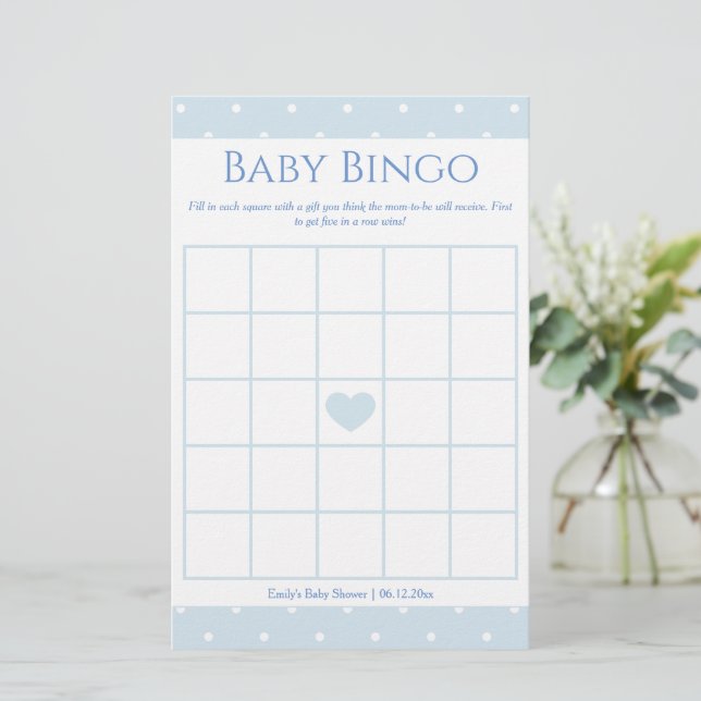 Classic Blue Polka Dots Boy Baby shower Bingogame (Staand voorkant)