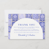 Classic Blue Porcelain Patchwork Wedding Bedankkaart (Voorkant)
