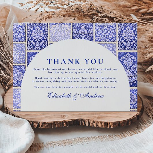Classic Blue Porcelain Patchwork Wedding Bedankkaart