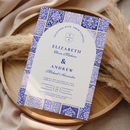 Classic Blue Porcelain Patchwork Wedding Kaart