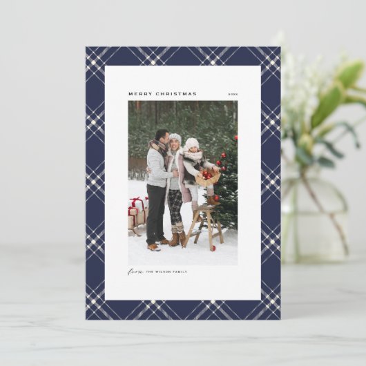 Classic Blue Pset Pattern Merry-kerstfoto (Staand voorkant)