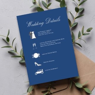 Classic Blue QR Code Wedding Details Card Informatiekaartje