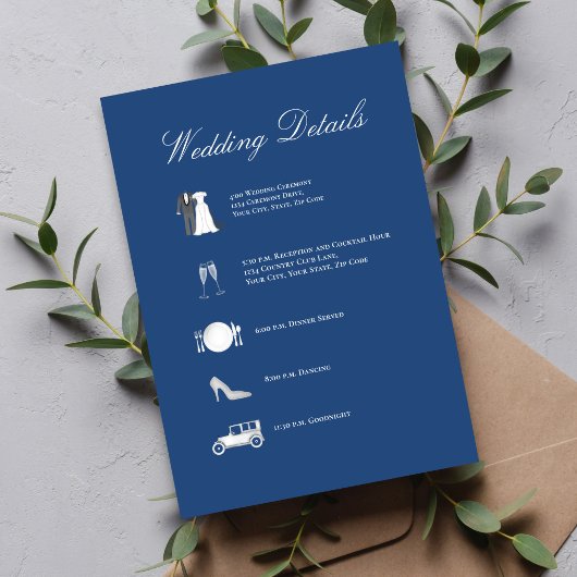 Classic Blue QR Code Wedding Details Card Informatiekaartje