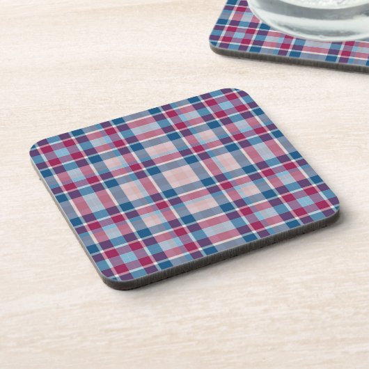 Classic Blue Red Plaid Pattern Bier Onderzetter (Linkerzijde)