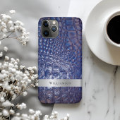 Classic Blue Reptile Digital Leather Silver Metal Case-Mate iPhone Case