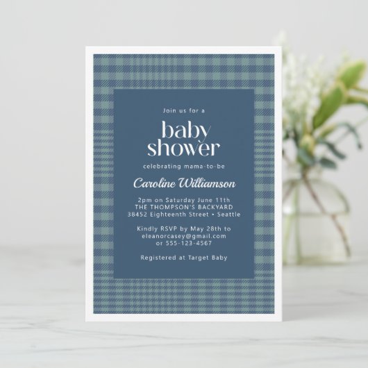 Classic Blue Retro Glen Pset Baby shower Kaart (Staand voorkant)