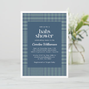 Classic Blue Retro Glen Pset Baby shower Kaart