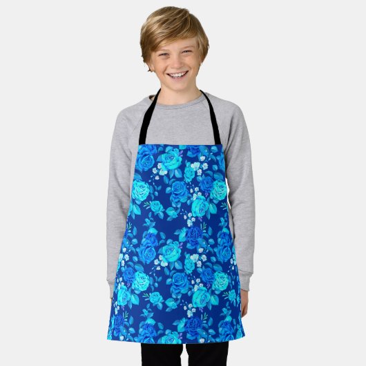 Classic Blue Rose Flowers Pattern-87600 Schort (Gedragen)