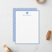 Classic Blue Seashell - Aangepaste schrijfbenodigd Notitiekaartje (Voorkant / Achterkant in situ)