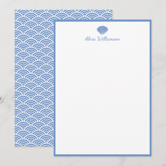 Classic Blue Seashell - Aangepaste schrijfbenodigd Notitiekaartje (Voorkant / Achterkant)