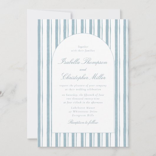 Classic Blue Stripe Arch Wedding Invitation Kaart (Voorkant)