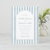 Classic Blue Stripe Arch Wedding Invitation Kaart (Staand voorkant)