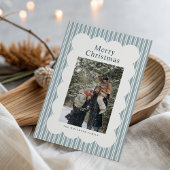 Classic Blue Stripe Photo Holiday Card Feestdagenkaart