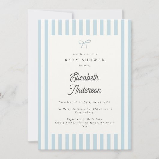 Classic Blue Stripes  Baby shower Invite Kaart (Voorkant)