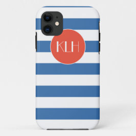 Classic Blue Stripes Cabana-stijl iPhone 11 Hoesje