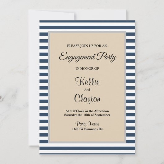 Classic Blue Stripes Framed Engagement Party Kaart (Voorkant)