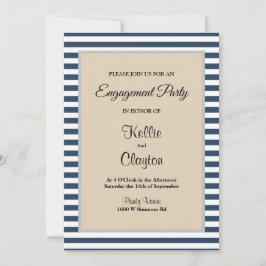 Classic Blue Stripes Framed Engagement Party Kaart