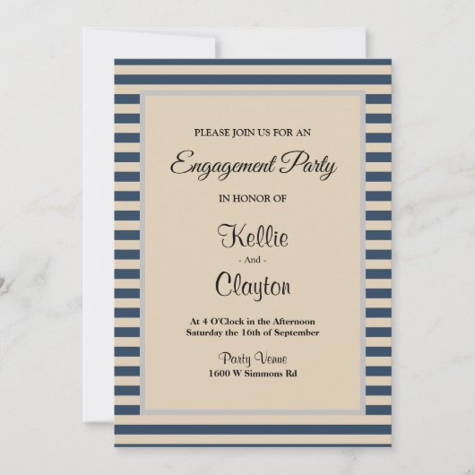 Classic Blue Stripes Framed Engagement Party Kaart (Voorkant)