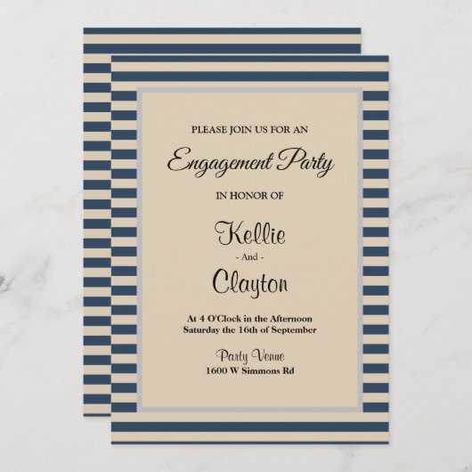 Classic Blue Stripes Framed Engagement Party Kaart (Voorkant / Achterkant)
