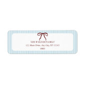 Classic Blue Stripes Red Bow Christmas Etiket (Voorkant)