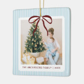 Classic Blue Stripes Red Bow Christmas Keramisch Ornament (Links)