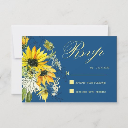 Classic Blue Sunflower Response Card RSVP Kaartje (Voorkant)