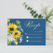 Classic Blue Sunflower Response Card RSVP Kaartje (Staand voorkant)