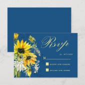 Classic Blue Sunflower Response Card RSVP Kaartje (Voorkant / Achterkant)