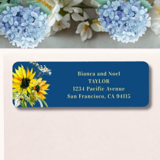 Classic Blue Sunflower Return Address Labels