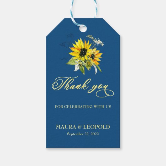 Classic Blue Sunflower Weddenschap Gift Labels Cadeaulabel (Voorkant)