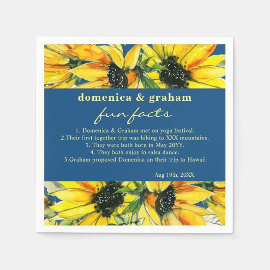 Classic Blue Sunflower Wedding Fun Facts Napkins Servet (Voorkant)