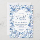 Classic Blue Toile de Jouy Floral Bridal Shower Kaart (Voorkant)