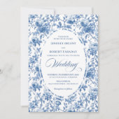 Classic Blue Toile de Jouy Roses Timeless Wedding  Kaart (Voorkant)