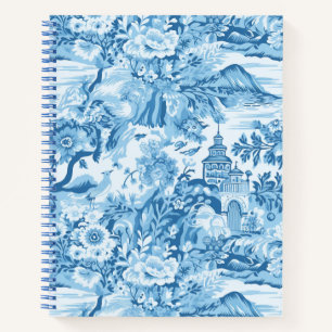 Classic Blue Toile Landscape Spiral Notitieboek