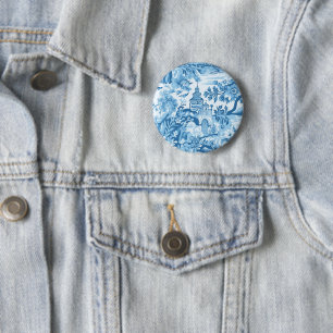 Classic Blue Toile Landschap pin-on Ronde Button 5,7 Cm