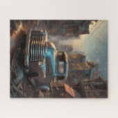 Classic  Blue Truck Fantasy Art Rustieke Stad Legpuzzel (Horizontaal)