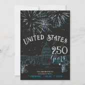 Classic Blue US 250 Years Fireworks Invitation Kaart (Voorkant)