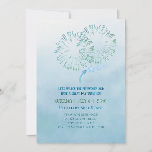 Classic Blue US 250 Years Fireworks Invitation Kaart (Achterkant)