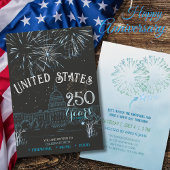 Classic Blue US 250 Years Fireworks Invitation Kaart