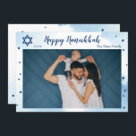 Classic Blue Waterverf Gold Happy Hanukkah Foto Feestdagenkaart<br><div class="desc">Classic Blue Waterverf Gold Happy Hanukkah Photo Holiday Kaart</div>
