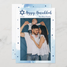 Classic Blue Waterverf Happy Hanukkah Foto