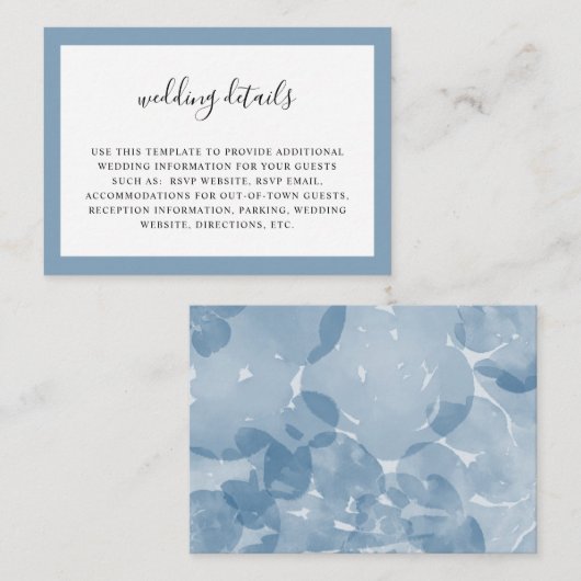 Classic Blue Waterverf trouwkaart Informatiekaartje (Voorkant / Achterkant)