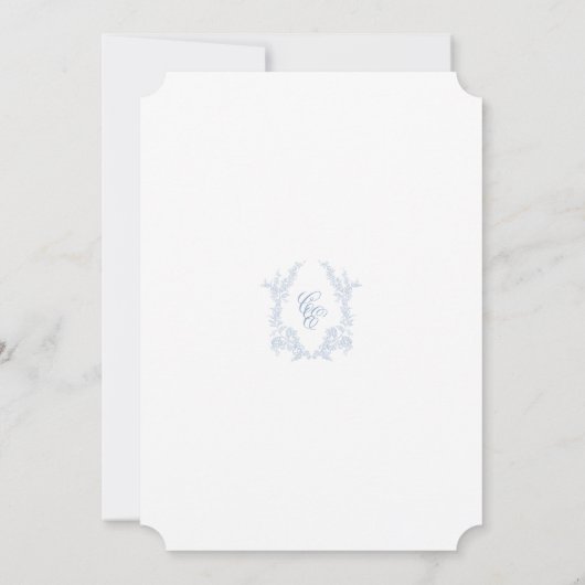 Classic Blue Wedding Crest Save The Date Invite Kaart (Achterkant)