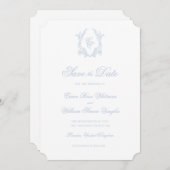 Classic Blue Wedding Crest Save The Date Invite Kaart (Voorkant / Achterkant)