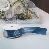 Classic Blue Wedding Elegant Script Calligraphy Satijnen Lint