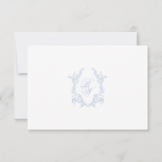 Classic Blue Wedding Monogram Crest QR RSVP Card Kaartje (Achterkant)