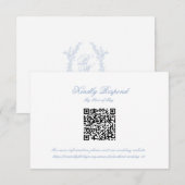 Classic Blue Wedding Monogram Crest QR RSVP Card Kaartje (Voorkant / Achterkant)