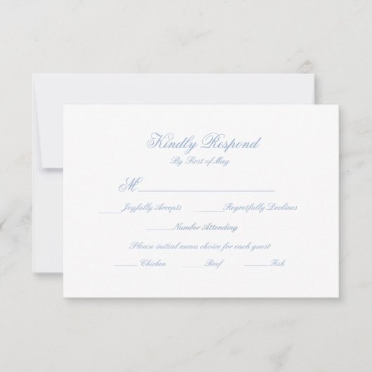 Classic Blue Wedding Monogram Crest Response Card RSVP Kaartje (Voorkant)
