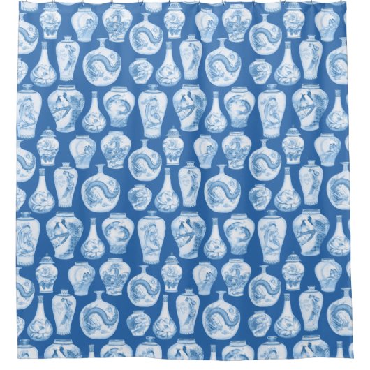 Classic Blue White Chinoiserie Ginger Jars Pattern Douchegordijn (Voorkant)