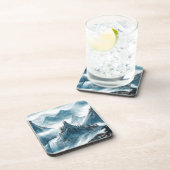 Classic Blue White Chinoiserie Landscape Painting Bier Onderzetter (Rechterzijde)